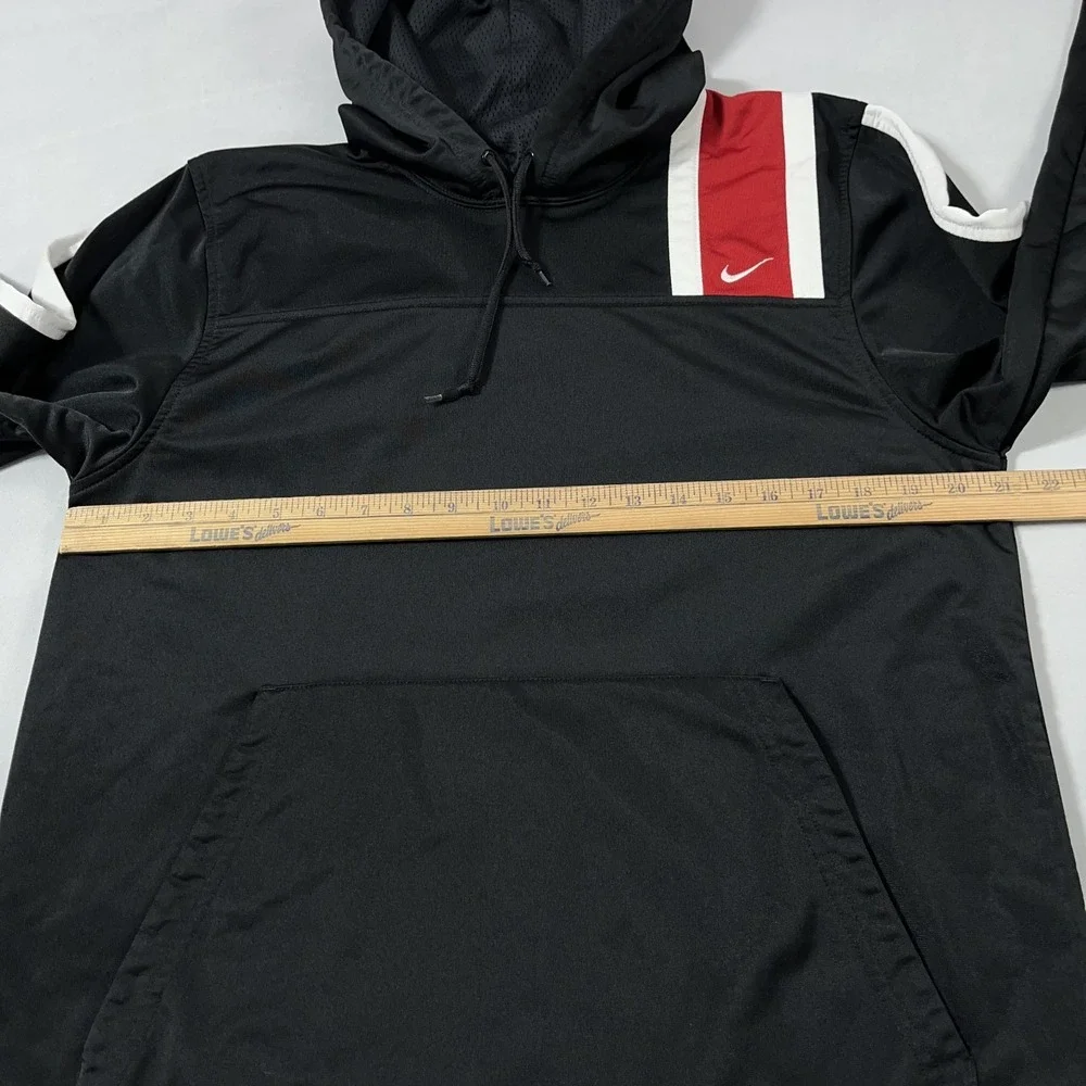Y2K Nike Hoodie Men Medium Black Pullover Polyester Knit Kangaroo Pocket Vintage